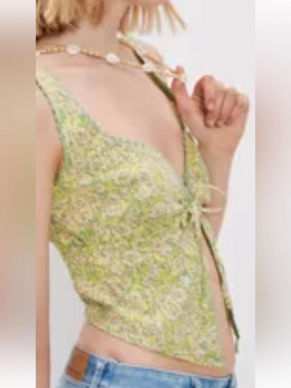 NWT American Eagle Green Smocked Tie Front Corset Tank Top Med Coquette Boho Y2K